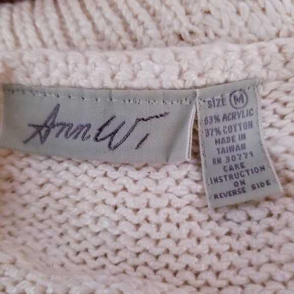 Vintage 80's retro glam cream neutral v neck granny core sweater MEDIUM - Picture 6 of 6